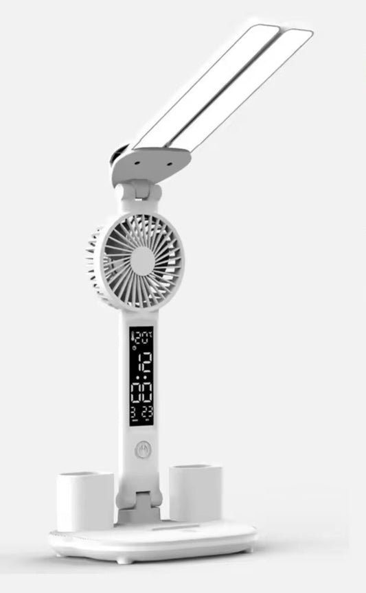 Double Headed Desk Lamp Eye Protection with Fan Table Lamp LED Rechargeable Dimmable Smart Display for Study Reading Night Light