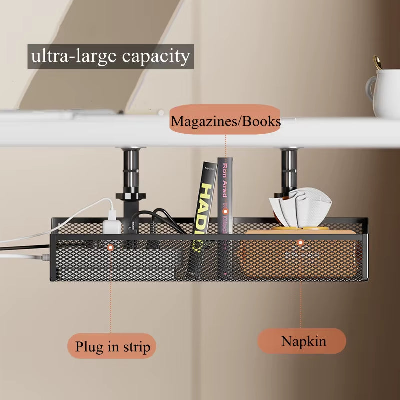 No Drilling Extendable under Desk Cable Management Metal Cable Tray under Desk with Clamp Retractable Power Strip Cord Holder