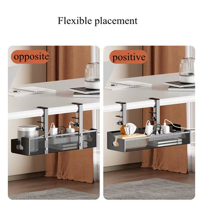 No Drilling Extendable under Desk Cable Management Metal Cable Tray under Desk with Clamp Retractable Power Strip Cord Holder