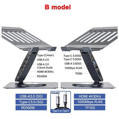 Laptop Stand for Macbook Pro Air Dell HP Surface 360° Rotatable Foldable with USB C Hub Universal Laptop Bracket Holder