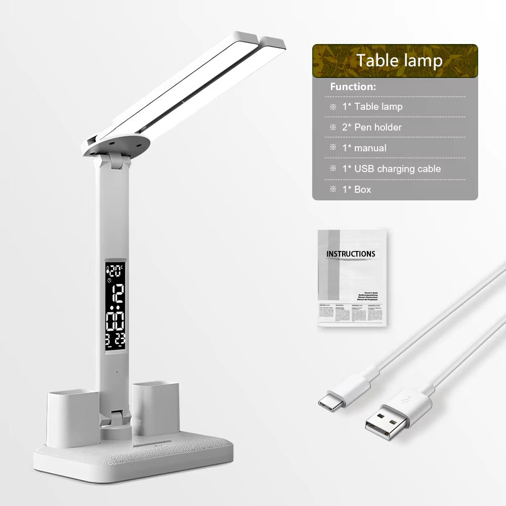 Double Headed Desk Lamp Eye Protection with Fan Table Lamp LED Rechargeable Dimmable Smart Display for Study Reading Night Light