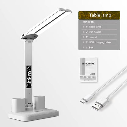 Double Headed Desk Lamp Eye Protection with Fan Table Lamp LED Rechargeable Dimmable Smart Display for Study Reading Night Light