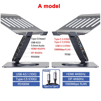 Laptop Stand for Macbook Pro Air Dell HP Surface 360° Rotatable Foldable with USB C Hub Universal Laptop Bracket Holder