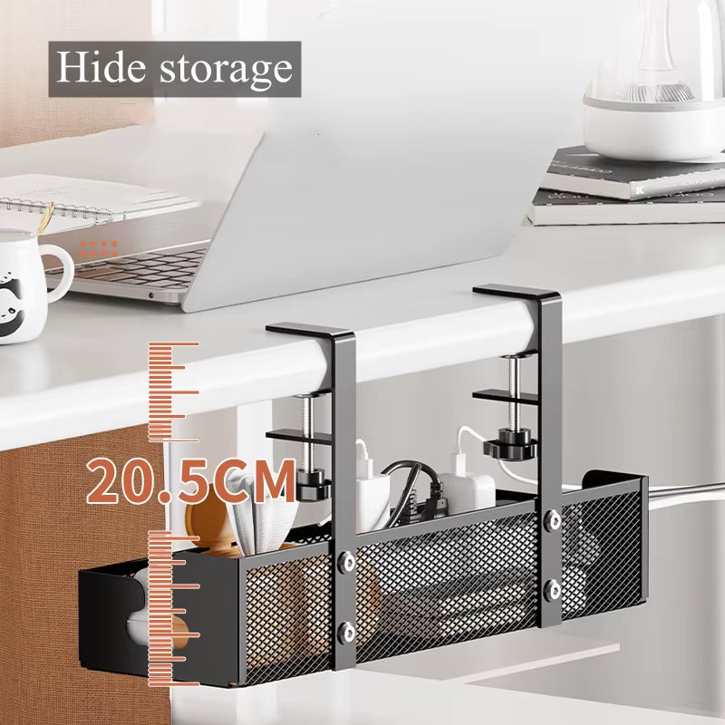 No Drilling Extendable under Desk Cable Management Metal Cable Tray under Desk with Clamp Retractable Power Strip Cord Holder