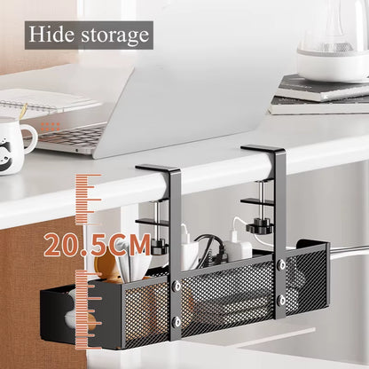 No Drilling Extendable under Desk Cable Management Metal Cable Tray under Desk with Clamp Retractable Power Strip Cord Holder