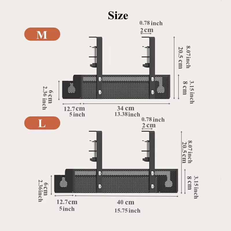 No Drilling Extendable under Desk Cable Management Metal Cable Tray under Desk with Clamp Retractable Power Strip Cord Holder
