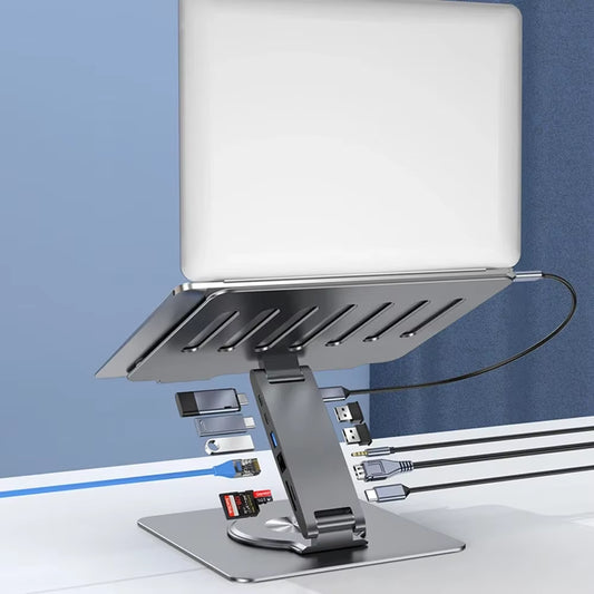 Laptop Stand for Macbook Pro Air Dell HP Surface 360° Rotatable Foldable with USB C Hub Universal Laptop Bracket Holder